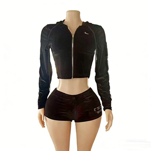 Completo Casual Autunnale da Donna in Due Pezzi: <span class=keywords><strong>Felpa</strong></span> con Cappuccio e Zip a <span class=keywords><strong>Maniche</strong></span> Lunghe + Pantaloncini - Product Image 5