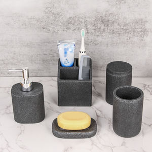 Ensemble d'accessoires de salle de bain <span class=keywords><strong>5</strong></span> pièces avec porte-brosse à dents en résine porte-distributeur de savon coton-tige/tampon/boule conteneur pot - Product Image 4