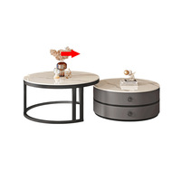 Ensemble de tables basses modernes, plateau en marbre, tiroir de rangement, structure en bois, style luxe léger, table centrale pour salon, meubles