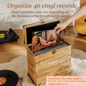 Wooden Vinyl <b>Record</b> Storage Box Rectangle Burnt Color <b>Standing</b> Type For Home Office Use - Product Image 4