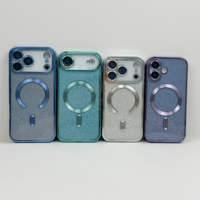Coque magnétique électroplaquée à paillettes pour iPhone 17 Pro Max, 16E, 15 Pro Max avec film de protection d'objectif intégré, vente en gros, coque de téléphone Android