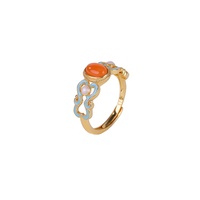Cincin Enamel Mutiara Berlapis Emas Perak Murni S925 Batu Akik Alami
