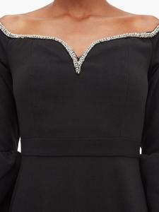 Mode Solide Noir à épaules dénudées <span class=keywords><strong>Embelli</strong></span> Crêpe Robe Midi Femme Dames Longue Robe Décontractée - Product Image 5