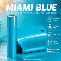 Film de protection de peinture (PPF) auto-cicatrisant en TPU coulé, couleur bleu Miami brillant, 7,5 mil, 1,5x15m, à faible adhérence, application à sec, vente en gros