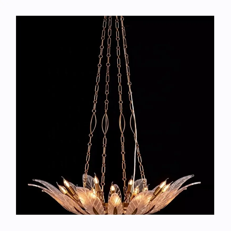New Custom Modern Leaf Glass hanging Ceiling Pendant Light For living room Hotel Villa Luxury design leaves Led Chandelier Lamp
