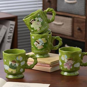 แก้วเซรามิคลายการ์ตูนน่ารัก สำหรับใช้ในบ้านและออฟฟิศ แก้วอาหารเช้าคุณภาพสูง ดีไซน์ทันสมัย - Product Image 1