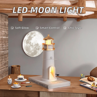 Phare d'intérieur moderne à LED en forme de lune Lumière blanche chaude Télécommande Haut-parleur BT pour chambre à coucher Atmosphère domestique