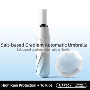 ร่มพับสามตอนแบบเปิด-ปิดอัตโนมัติ สีดำเคลือบกันน้ำ UPF50 พิมพ์ลายไล่เฉดสี สำหรับสุภาพสตรี รับผลิตตามสั่งพร้อมโลโก้ขายส่ง - Product Image 2