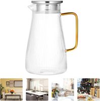 Carafe en verre borosilicate côtelée avec couvercle pour la maison et la cuisine, idéale pour jus, thé glacé et autres boissons, avec tasse incluse
