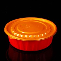 Bol rond jetable de 2000 ml, grand format, rouge et blanc, en plastique, avec couvercle transparent assorti, pour plats à emporter
