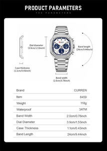 นาฬิกา CURREN 8459 รุ่นใหม่ล่าสุด สายสแตนเลสสตีล สำหรับผู้ชาย ดีไซน์สปอร์ต มัลติฟังก์ชั่น โครโนกราฟ ของแท้ คลาสสิก นาฬิกาควอตซ์สำหรับผู้ชาย - Product Image 5