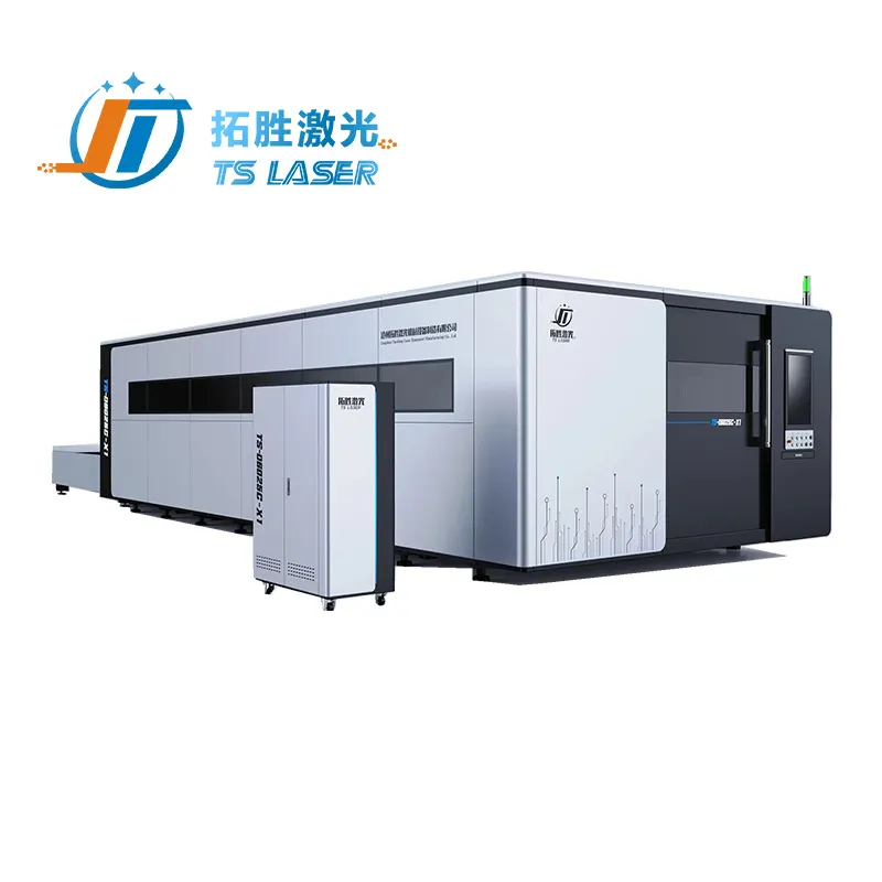 Tuosheng mesin pemotong laser serat logam penutup utuh platform pertukaran daya tinggi untuk baja tahan karat karbon