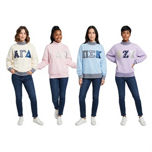 Sweat-shirt à col roulé pour femme, brodé de lettres grecques, coupe classique, en coton tricoté, style automne avec col à carreaux - Product Image 1