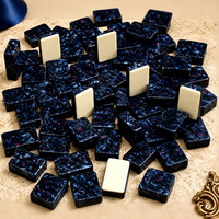 Set Mahjong Amerika Ukuran Besar Warna Biru Asap Motif Cangkang Kura-kura dengan 4 Rak, Alas Dorong, dan Tas Pembawa untuk Permainan Kelompok