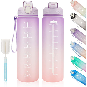 32 Oz 1 Liter 1000ml Hot Sale Motivational <b>Water</b> <b>Bottle</b> With Time Marker Plastic Sleeve Gym Fitness Sports - Product Image 1