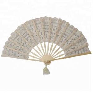 White Black and Beige European Favor Bamboo Cotton Fabric <b>Wedding</b> Lace Fan 27cm Length <b>Wedding</b> <b>Gift</b> - Product Image 2