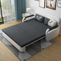 Canapé-lit pliant en tissu pour appartement avec structure métallique et rangement, idéal pour le salon