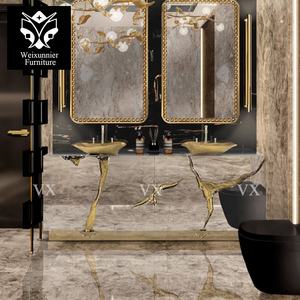 Lavabo de salle de bain rectangulaire moderne de luxe Newton poli avec miroir pour meubles de villa contemporaine - Product Image 2