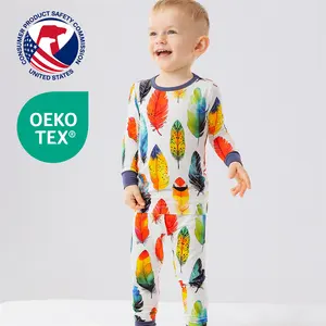 Custom Print Bamboe Viscose Kids Pyjama Hoge Kwaliteit Eco Lange Mouw Loungewear Kinderen Nachtkleding Voor Kinderen