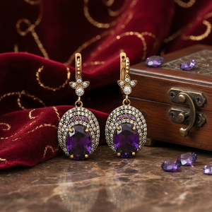 Wholesale Oval Shape Amethyst CZ Ottoman Authentic 925 <b>Silver</b> <b>Earrings</b> Jewelry - Product Image 3