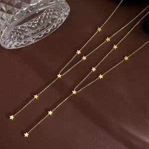 Collier personnalisé avec logo, en acier inoxydable plaqué or 18 carats, résistant à l'eau et inaltérable, en forme de Y avec étoile, pour femme - Product Image 2