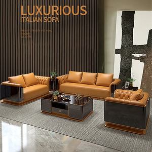 أريكة تشيسترفيلد فاخرة على الطراز الأمريكي من الجلد الطبيعي البني لمشاريع الفلل وأثاث غرف المعيشة المنزلية - Product Image 3