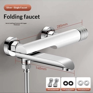 Ensemble de douche mural moderne en cuivre poli argenté électroplaqué avec valve en céramique, jets pulvérisation/massage/bulles multifonctions - Product Image 4