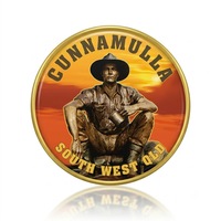 Badge métallique personnalisé imprimé en couleur époxy antique pour souvenir de voyage de la ville de Cunnamulla QLD, cadeau broche Cowboy Outback