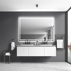 ชุดโต๊ะเครื่องแป้งแบบเรียบติดผนังสไตล์มินิมอลลิสม์ผลิต<span class=keywords><strong>จ</strong></span>าก PVC พร้อมซิงค์คู่ - Product Image 5