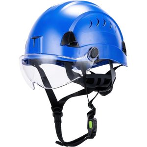 Casque de sécurité rigide ventilé de classe C avec visière transparente 52-63 cm bleu pour la construction - Product Image 1