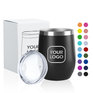 Custom Logo 12oz Powder Coated Wine Tumbler Insulated with Lid Stemless Stainless Steel Wine <strong>Glasses</strong> <strong>Double</strong> <strong>Wall</strong> Vacuum Thermal - Product Image 6