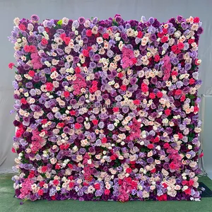 Sunwedding रेशम 3D कृत्रिम फूल दीवार शादी की सजावट के लिए कपड़ा वापस रोल अप लाल गुलाब का फूल दीवार