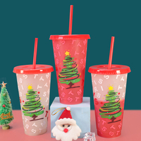 Gobelet réutilisable en gros en vrac 24oz cadeau magique sensible au froid changement de couleur joyeux noël tasse de fête avec paille