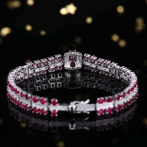 <b>Solid</b> 18K <b>Gold</b> Natural Pigeon Blood Ruby Wide Tennis Bracelet Inlaid 0.804ct Pavé Diamonds Formal Banquet Statement Jewelry - Product Image 2