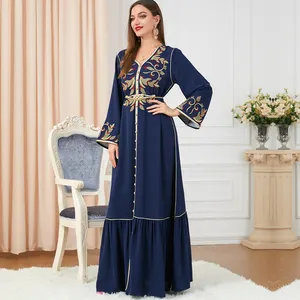 Moroccan Kaftan Dubai Opened Front Gown Chiffon Dresses for Women Golden Ribbon Batwing Sleeve Muslim Turkey Arabic Clothes