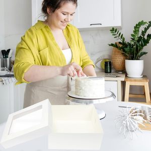 กล่องเค้กขนาด 16x16x6 นิ้ว สีขาว กล่องใส่<span class=keywords><strong>ขนม</strong></span>อบสำหรับเค้ก คัพเค้ก คุกกี้ พาย ของว่าง ของชำร่วยสำหรับงานปาร์ตี้ - Product Image 3
