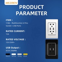 Prise murale USB 75*118mm 6 broches avec double prise pour interrupteur mural en verre trempé de type A