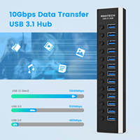 Station d'accueil RSHTECH en aluminium 10 Gbps, concentrateur USB alimenté 72 W, interrupteurs individuels, 13 ports USB 3.1 Hub Gen 2 pour accessoires PC
