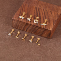 Promotion Bijoux Titane G23 F136 Labret à dos plat, Clou d'oreille Tragus, Anneaux de lèvre, Piercing Hélix et Cartilage, avec Zircon et Filetage interne