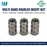 Écrou à insérer moleté multi-segments en acier inoxydable, usiné CNC, pour injection plastique, fileté, personnalisé OEM