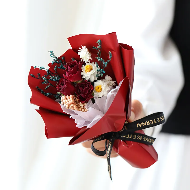 Nordischer Stil Party Hochzeitskartendekoration ewiger konservierter Rosenstrauß natürlicher kleiner mini-getrockneter Blumenstrauß