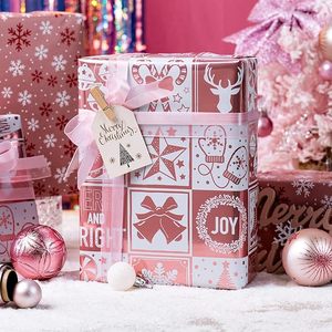 Custom Pink Rose Deer <b>Cane</b> <b>Candy</b> Bell Gloves Wrapping Paper for Christmas Holiday Gift Packaging Paper for Party DIY Decoration - Product Image 1