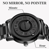 Reloj de pulsera de cuarzo de moda para hombre, diseño creativo con puntero deslizante, fuerza magnética, aleación antigua, correa de acero inoxidable, venta al por mayor