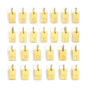 26 pendentifs lettres anglaises, breloques, pierre naturelle taille princesse, acier inoxydable, plaqué or 18 carats sous vide, style bouddhiste <span class=keywords><strong>tibétain</strong></span>, décontracté, DIY - Product Image 1