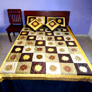 <b>Silk</b> Patchwork Bed-cover <b>Silk</b> Embroidered Bed-cover With 2 Pillow & 2 <b>Cushions</b> Covers - Product Image 1