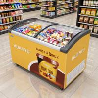 Commercial Ice Cream Freezer with Transparent Glass Sliding Door, Supermarket Display Fridge