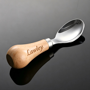 <span class=keywords><strong>Cubiertos</strong></span> portátiles de estilo occidental con mango corto y redondo de madera, acero inoxidable 304, logotipo grabado con láser, aptos para niños - Product Image 4