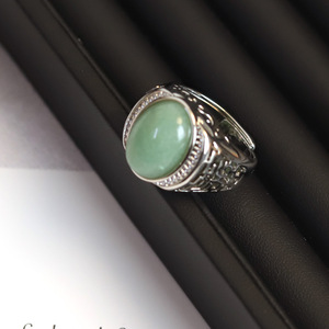 Aperto regolabile ovale naturale verde avventurina cristallo di quarzo verde giada grande anello per uomo - Product Image 3