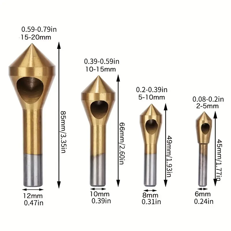 4Pcs Conical Chamfer Tool Countersink Drill Bit Set For Woodworking Metal