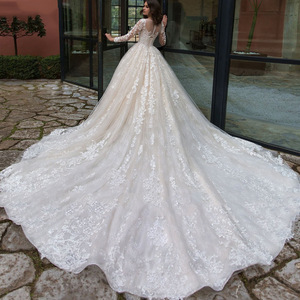 Nuovo Abito da <span class=keywords><strong>Donna</strong></span> a Maniche Lunghe in Pizzo Tinta Unita, Vestito da Sposa Stile Europeo Americano - Product Image 4